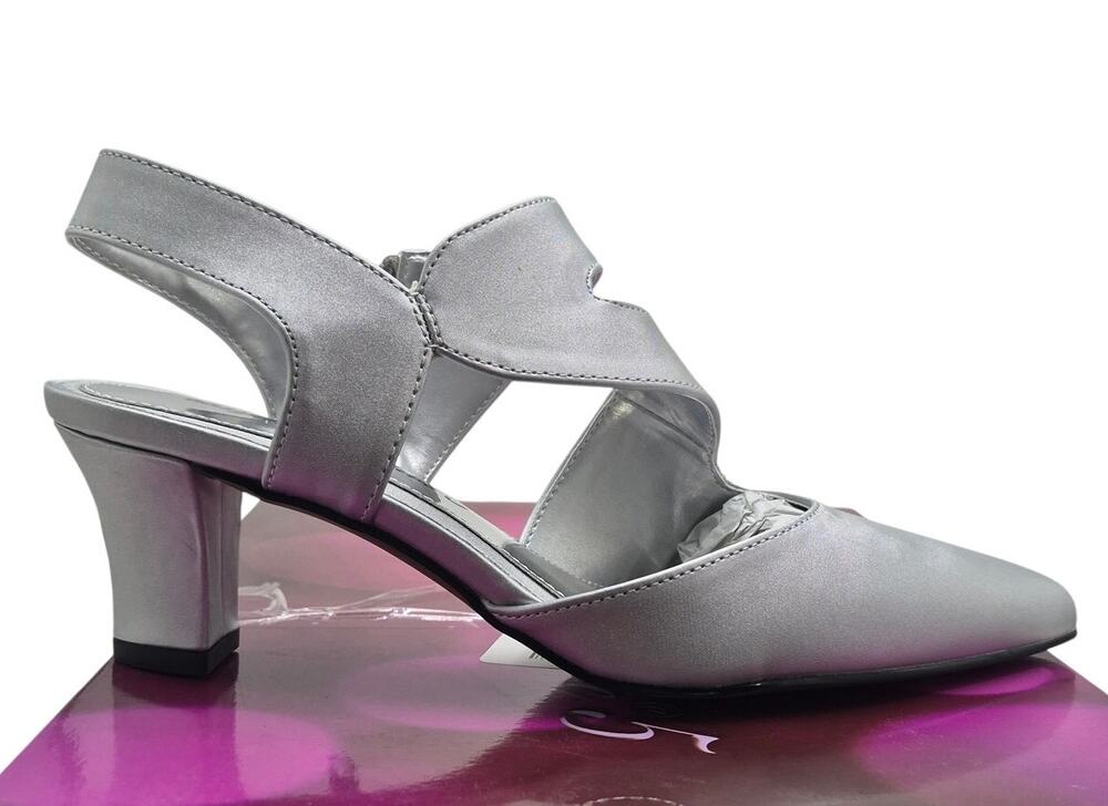 NEW Easy Street Venue silver satin low-heeled shoe Women 6.5